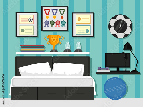 Sporty Bedroom Interior Ill...