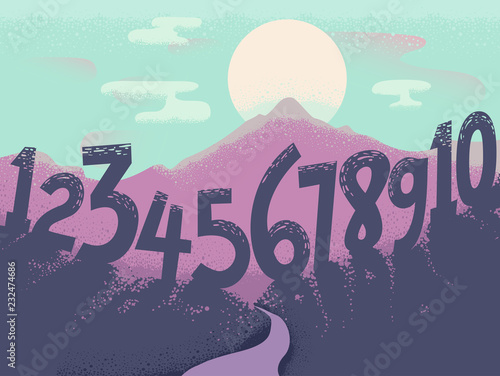 Numbers Landscape Sun Illus...