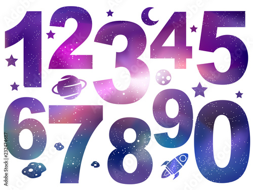 Numbers Space Theme Illustr...