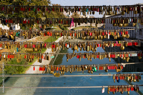  Love padlocks on Butcher's bridge in Lublana, Slovenia