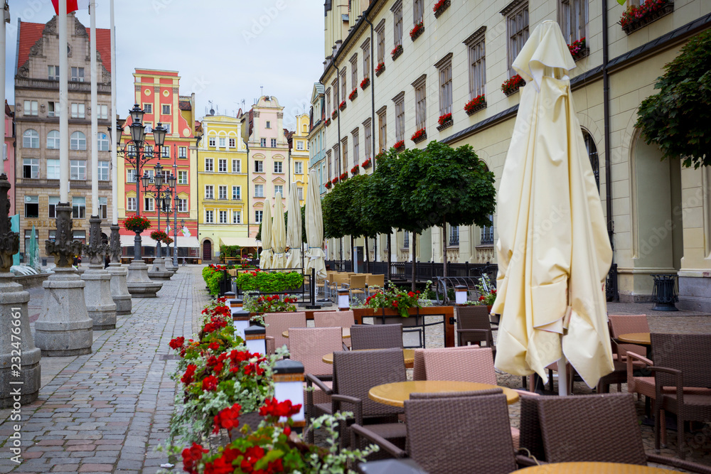 Naklejka premium Central market square in Wroclaw, Poland