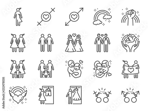 LGBT or GLBT icon set. Included the icons as gay, lesbian, bisexual, gender, lover, couple, marriage and more.
