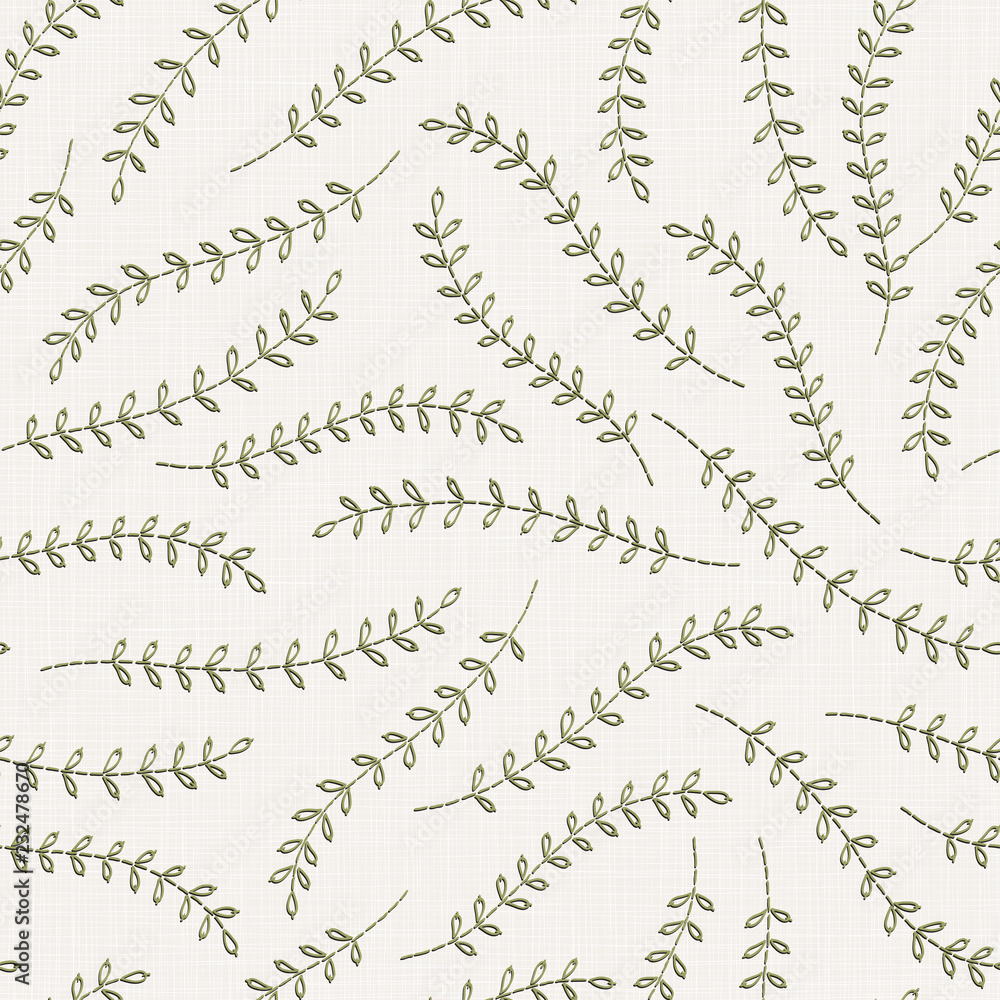 Fototapeta premium Embroidery floral seamless pattern on linen cloth texture