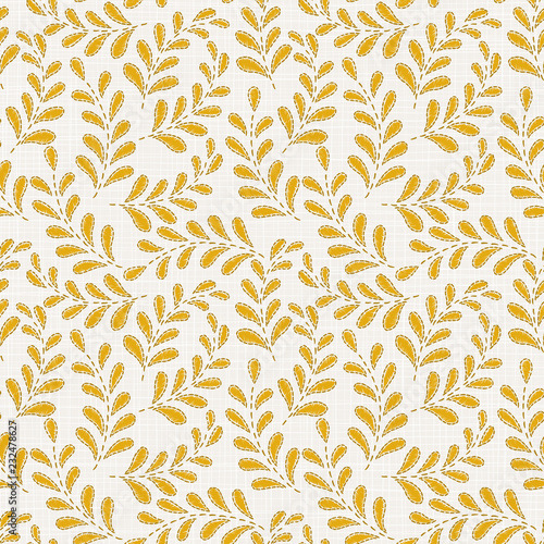  Embroidery floral seamless pattern on linen cloth texture