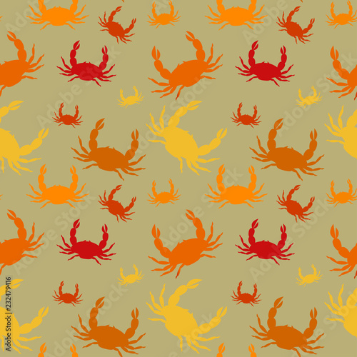 Repeating seamless pattern with crabs. Vector marine pattern  crabs.