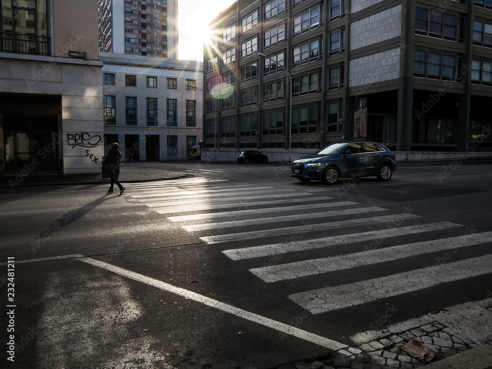 Pedestrian crossing in backlight