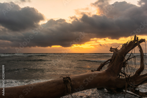 Sunrise on the ocean in Waipouli Coast, Kauai, Hawaii