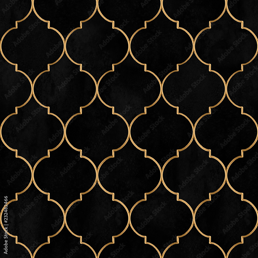 Fototapeta Velvet black watercolor moroccan vintage decorative seamless pattern