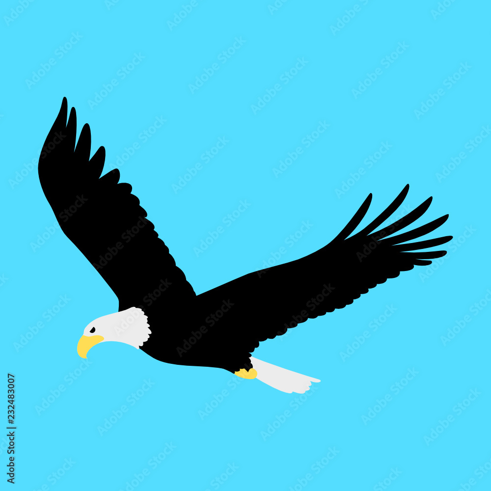 Eagle spread wings, flying and looking down, cute symbol style, simple design, black, white and yellow color. Eagle spread wings, flying and looking down, cute symbol style, simple design, black, white and yellow color.