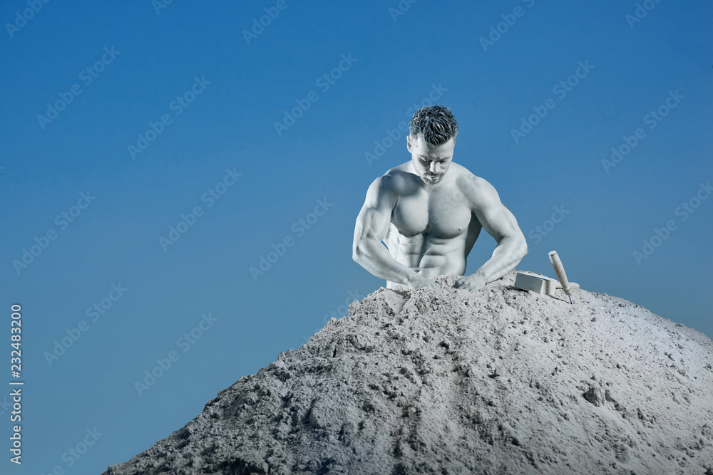 Handsome silver skin man in mountain creating his body. Handsome silver skin man in mountain creating his body.