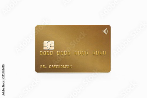 Gold credit card isolated on white background