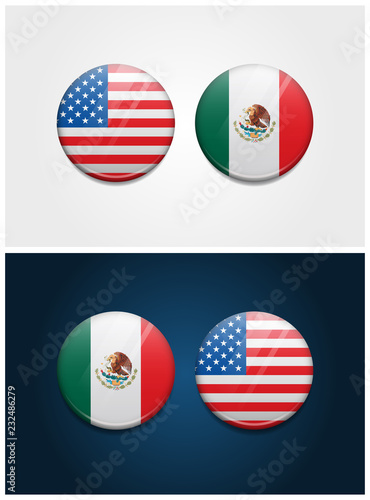 United States of America USA and Mexico Round Flags