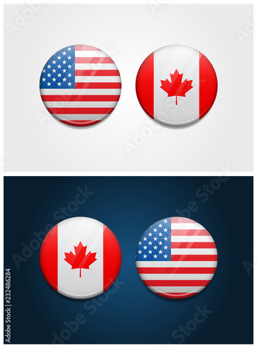 United States of America USA and Canada Round Flags