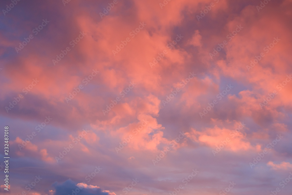 Beautiful vanilla sky, purple pink tone, when sunrise over the sea.