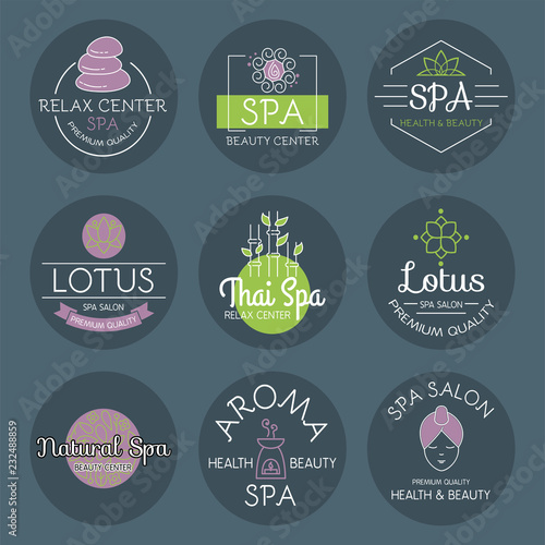 Vector health and beauty care spa badge hand drawn tags and elements set for organic cosmetics, natural products.