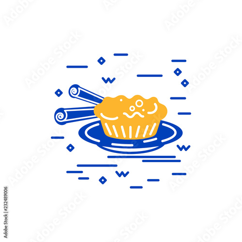 Desert logo design. Flat and line style vector illustration. Portuguese cake. 