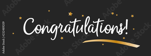 Congrats, Congratulations banner with golen decorations. Handwritten modern brush lettering dark background. Vector Illustration for greeting cards, banners and prints. photo