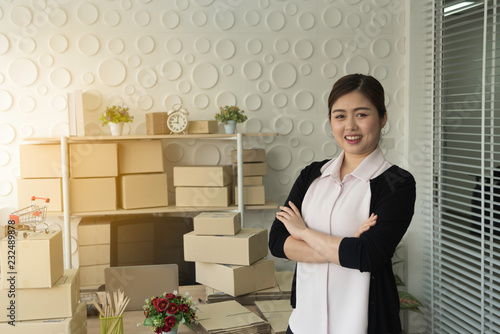 business digital online is small business a new start up in the present for online shop. Asian woman owner have a warehouse used to send to customer. SME entrepreneur concept.