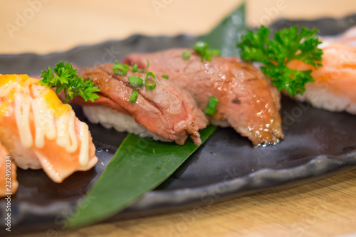 Japanese food in set different types of sushi