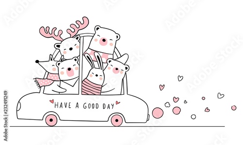Banner funny cute animal bear deer fox and rabbit