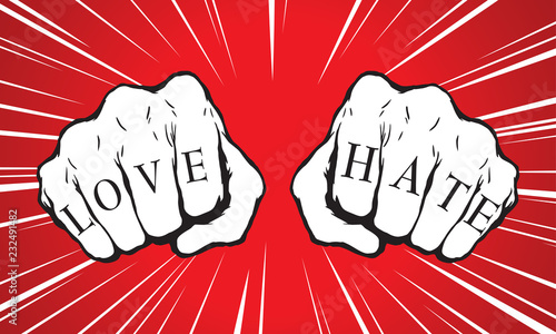 Punch fist with love and hate message