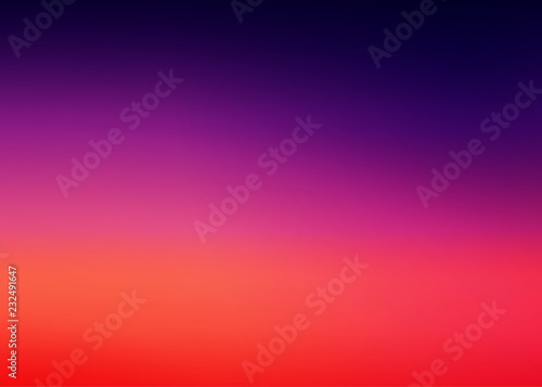 Purple Sunset Blurred Vector Background. Purplish Red Orange Gradient Mesh. Trendy Out-of-focus Effect. Dramatic Saturated Colors. HD format Proportions. Horizontal Layout