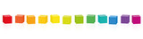 Colorful cubes. Set of 14 rainbow colored cubes in a row. Isolated vector illustration on white background. 