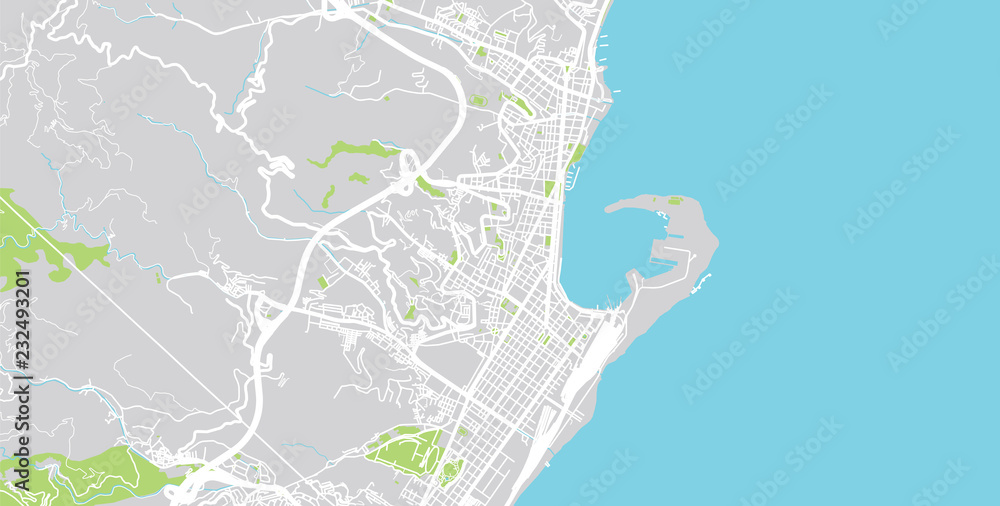 Urban vector city map of Messina, Italy