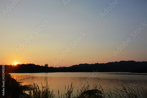 landscape of mountain on sunset in Wang Bon reservoir Thailand
