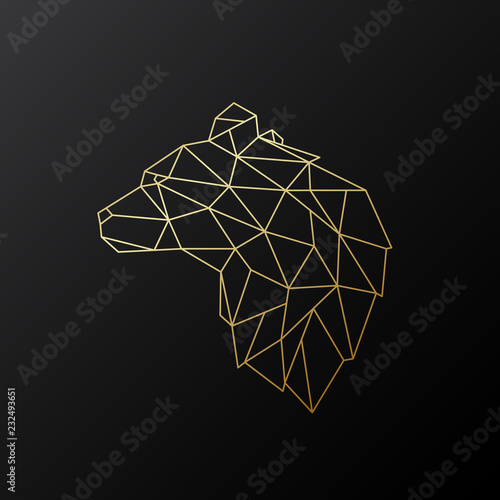 Golden polygonal Bear illustration isolated on black background. Geometric animal emblem. Vector illustration.