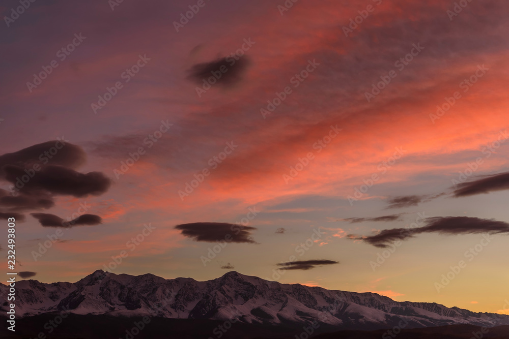 sky clouds mountains sunset snow