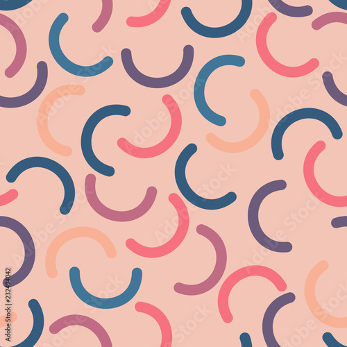 Wallpaper Mural Memphis style. Arc. Seamless pattern. Multicolored. Half circles. Pink, Fuchsia, Blue, Orange Torontodigital.ca