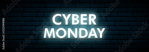 Cyber Monday neon sign. Luminous cyber hologram.  Vector light signboard.