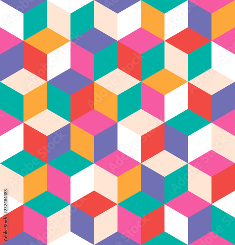 Seamless pattern of colored cubes. Endless multicolored cubic background. Cubical background. Abstract seamless background with cube decoration. Vector illustration.