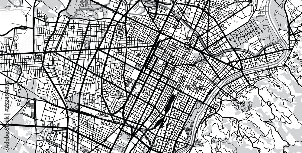 Urban vector city map of Turin, Italy