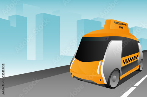 Autonomous self driving taxi. Vector illustration.
