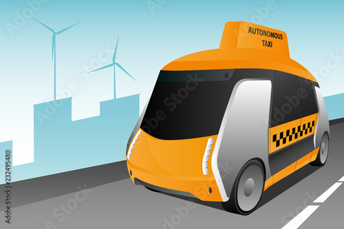 Autonomous self driving taxi. Vector illustration.