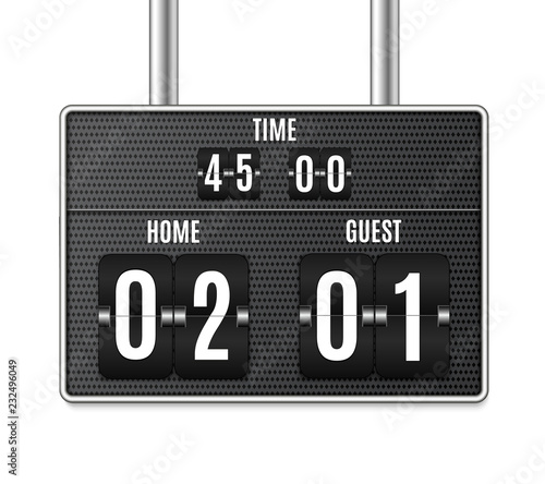 Mechanical scoreboard. Football vector illustration. isolated on transparent background. Hour counter Retro vintage countdown design with time. Black countdown timer with white numbers.
