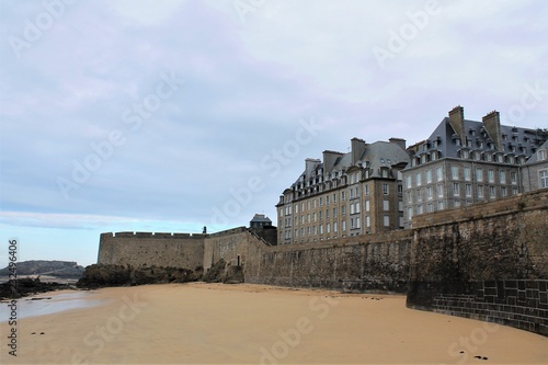 Ramparts of Saint Malo city on a cloudy day, Brittany, France