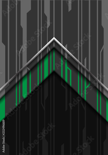 Abstract green grey silver line circuit pattern arrow direction design modern futuristic technology background vector illustration.