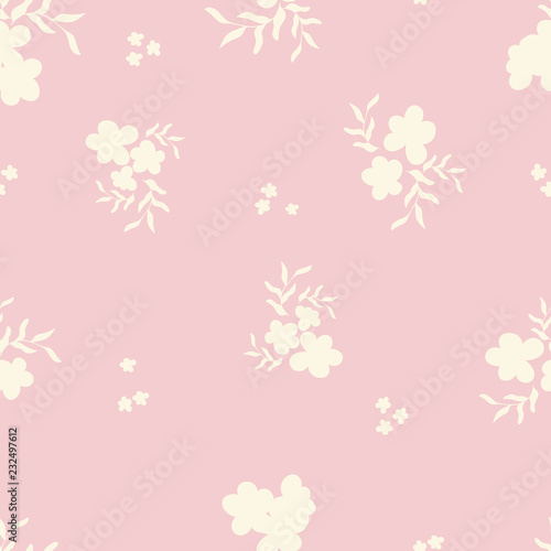 Pink Vintage Flowers Vector Repeat Pattern