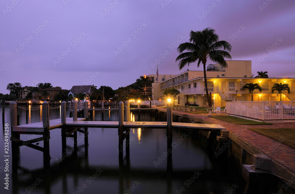 Lights along the dock in south Florida