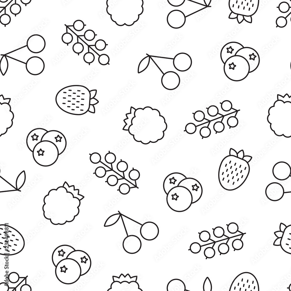 Vector seamless pattern of assorted outline berries such as stra