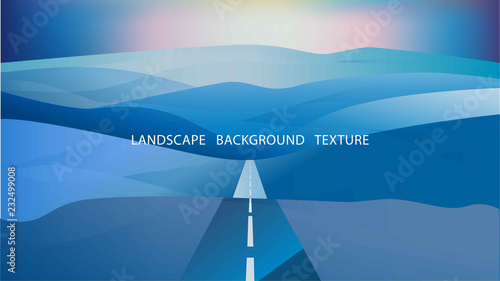 Landscape with hills and road against sunset. Vector illustratio