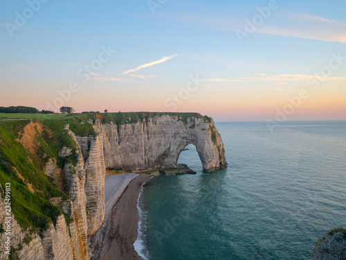 Picturesque landscape of natural cliffs and beautiful famous coastline of Etretat, Normandy, France.