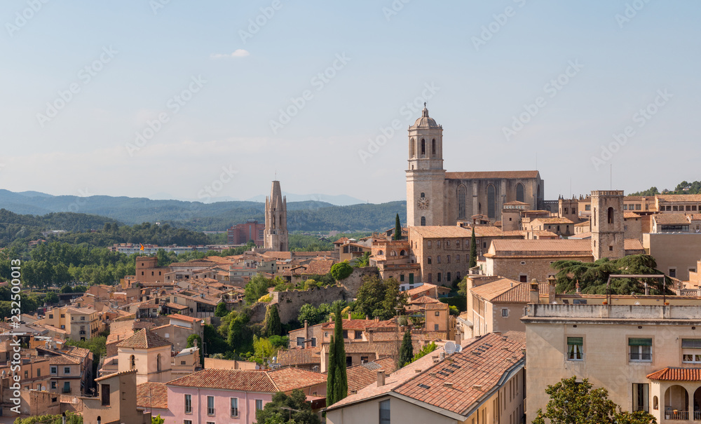 Girona cityscape with the Cathedral of Girona, Spain.