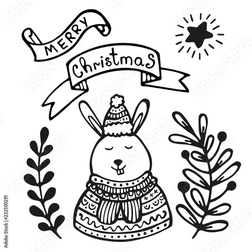 Christmas greeting card with rabbit