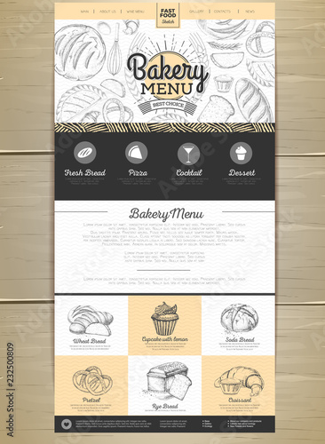 Bakery menu concept Web site design. Corporate identity.
