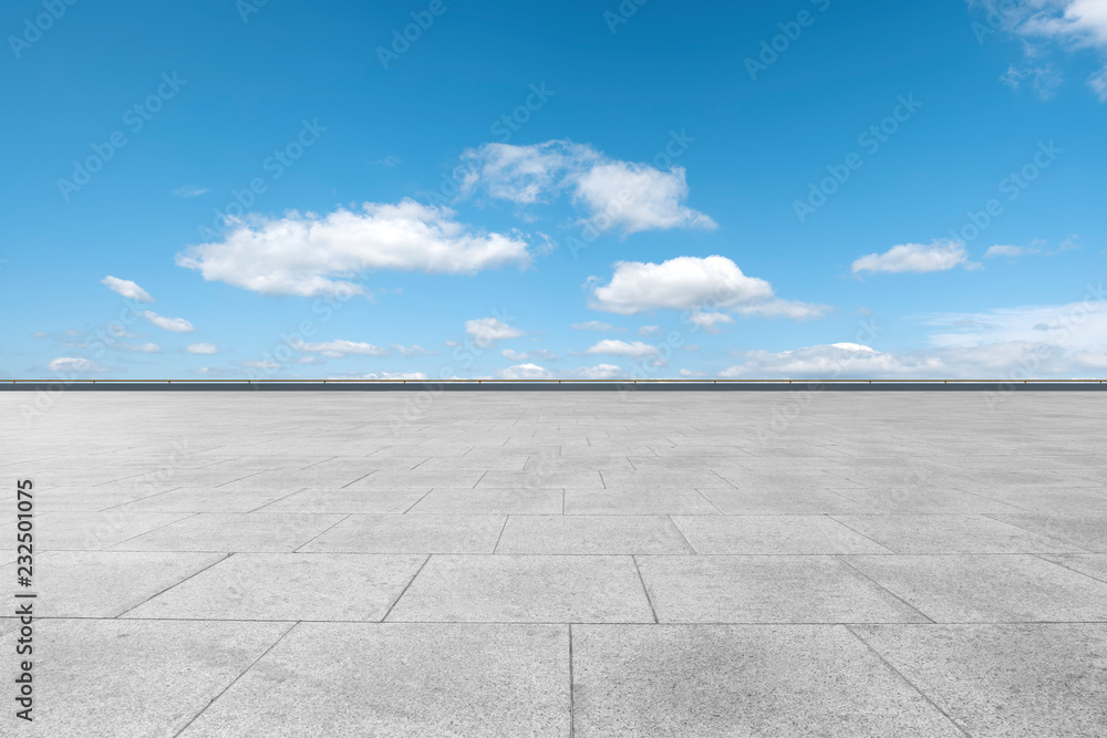 Empty square tiles and beautiful sky scenery