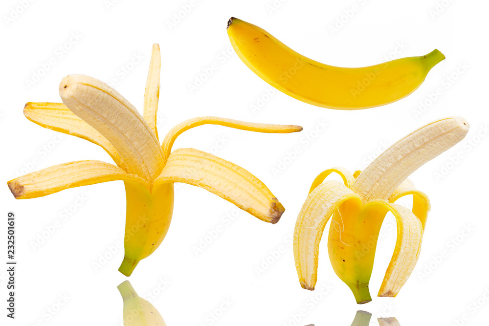 two peeled bananas isolated on white two peeled bananas isolated on white